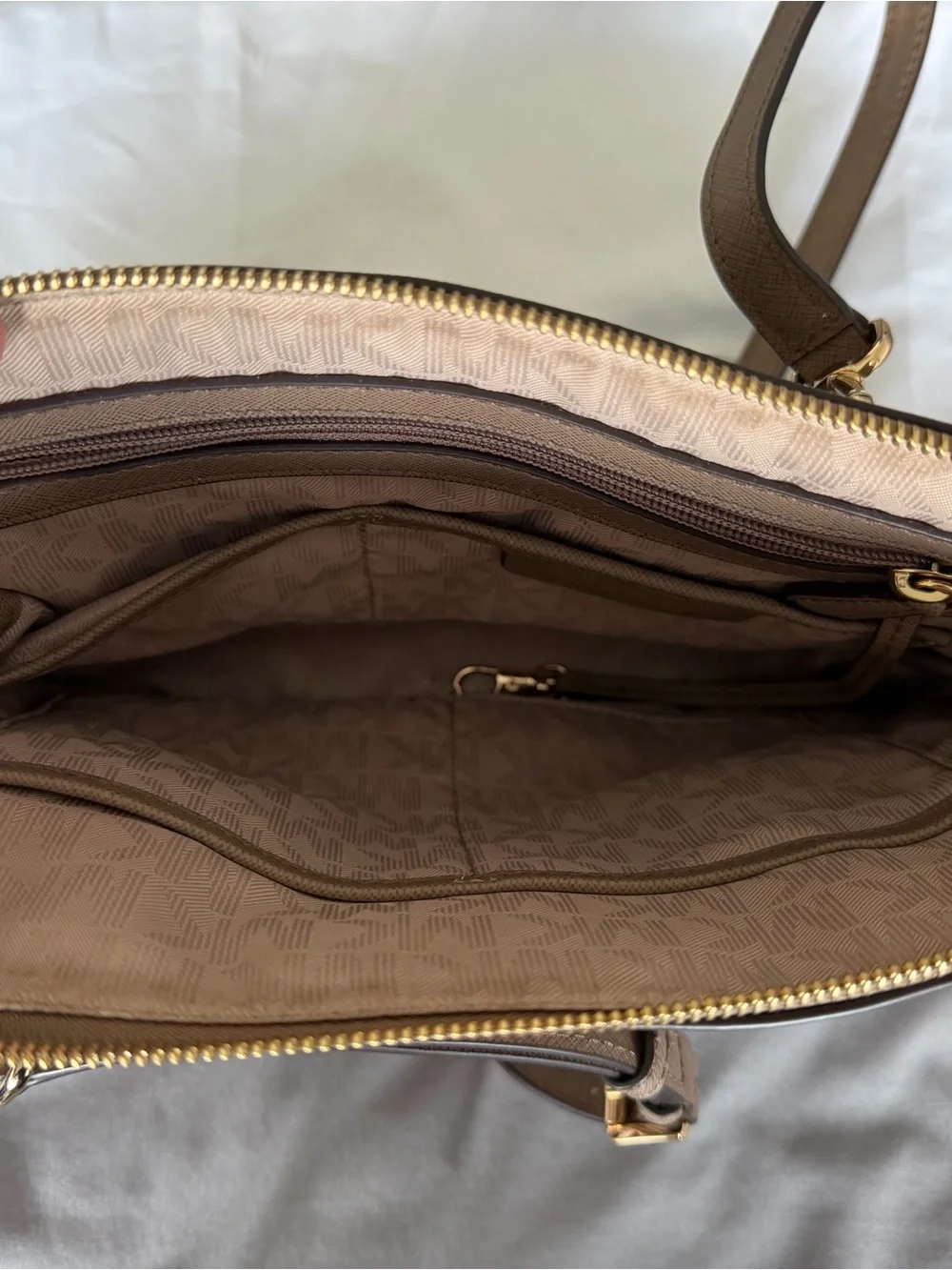 Michael Kors Taupe Saffiano Dome Satchel with Gold Hardware